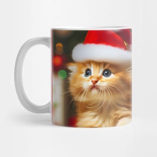 Cute kittens with Santa Claus and reindeer hats and Christmas tree Mug